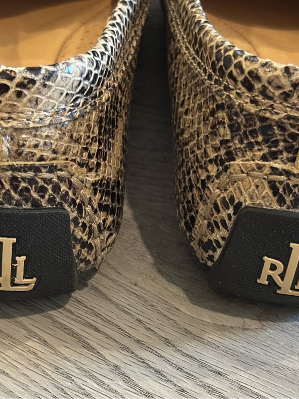 Ralph Lauren Snake-Print Loafers in Tan and Black - Picture 6 of 15